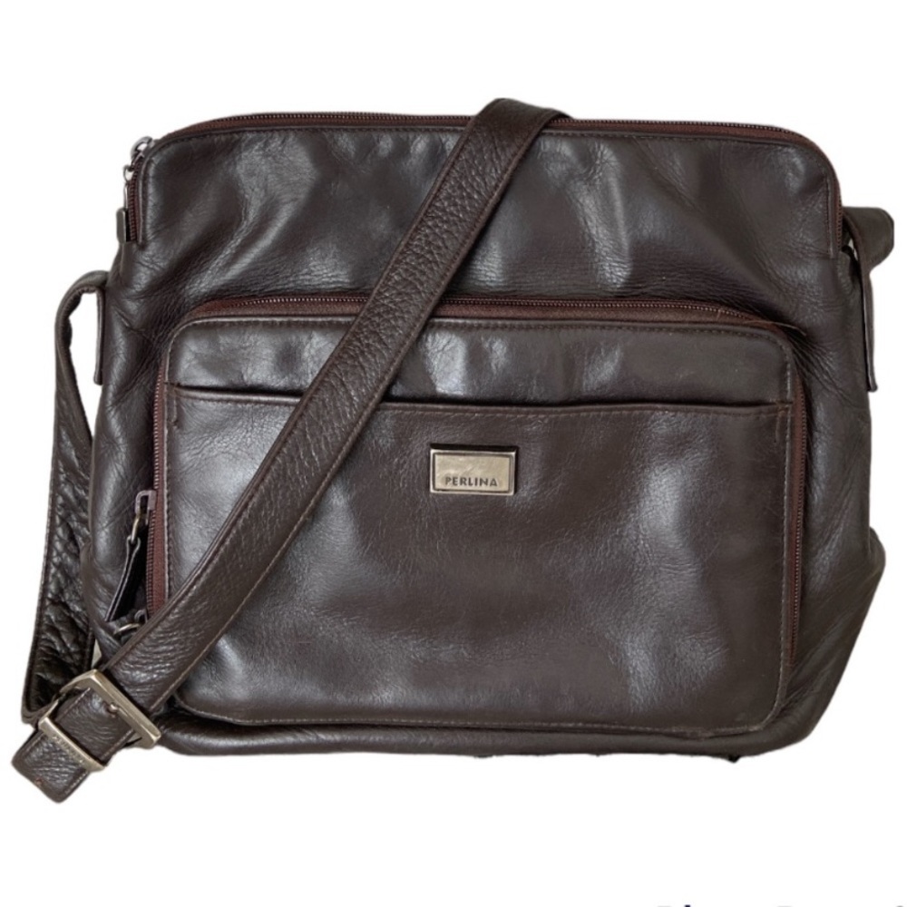Vintage Perlina New York Leather Crossbody
Messenger Travel Bag Dark Brown